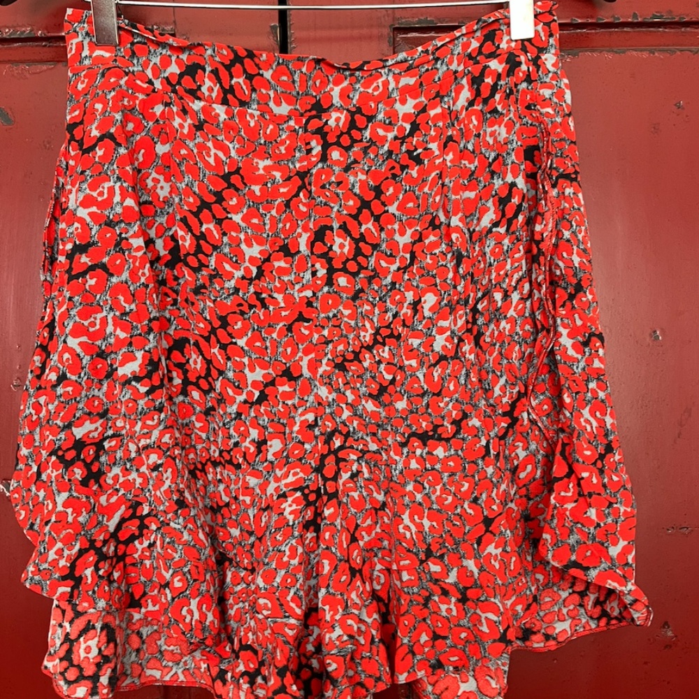 Maje Red & Black Print Ruffle Culottes/Shorts Size 40